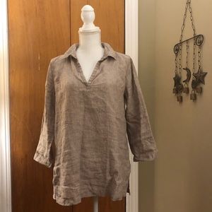 Tahari taupe 100% linen tunic